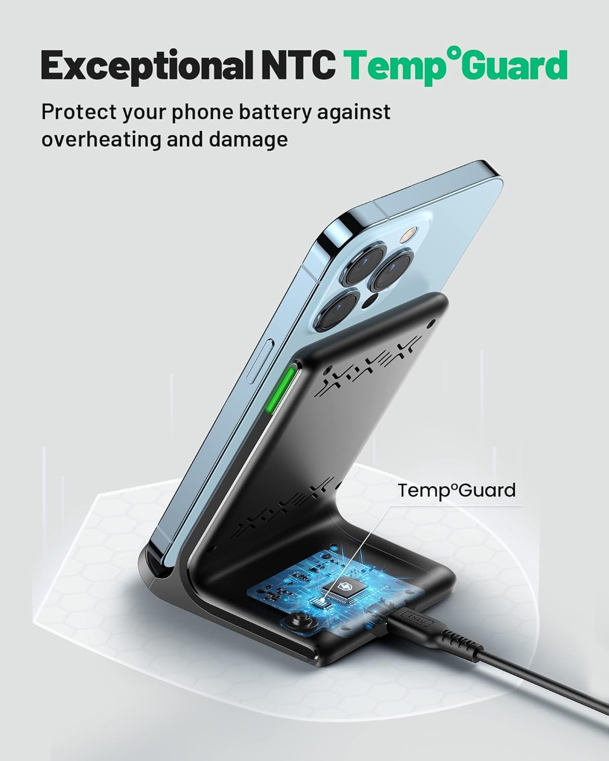 INIU Wireless Charger, [2 Pack] 15W Fast Charging Station with Adaptive Light for iPhone and Samsung, Black