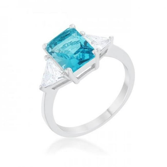 Icon Bijoux R08451R-C31-06 Classic Topa Rhodium Engagement Ring, Blue - Size 6