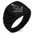 thumbnail image 1 of Stainless Steel Freemasons Masonic Floral Compass Chevron Pattern Biker Style Polished Ring, 1 of 1