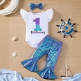 thumbnail image 2 of JAJAHO First Birthday Outfit Girl Clothes Letter Printed Romper Bodysuits Scale Metallic Flared Pants With Headband 3 Piece Comfortable Outfit, 2 of 9