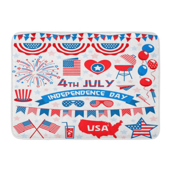 GODPOK America Blue July USA Celebration Flat National Symbols for Independence Day White Red 4Th Border Rug Doormat Bath Mat 23.6x15.7 inch