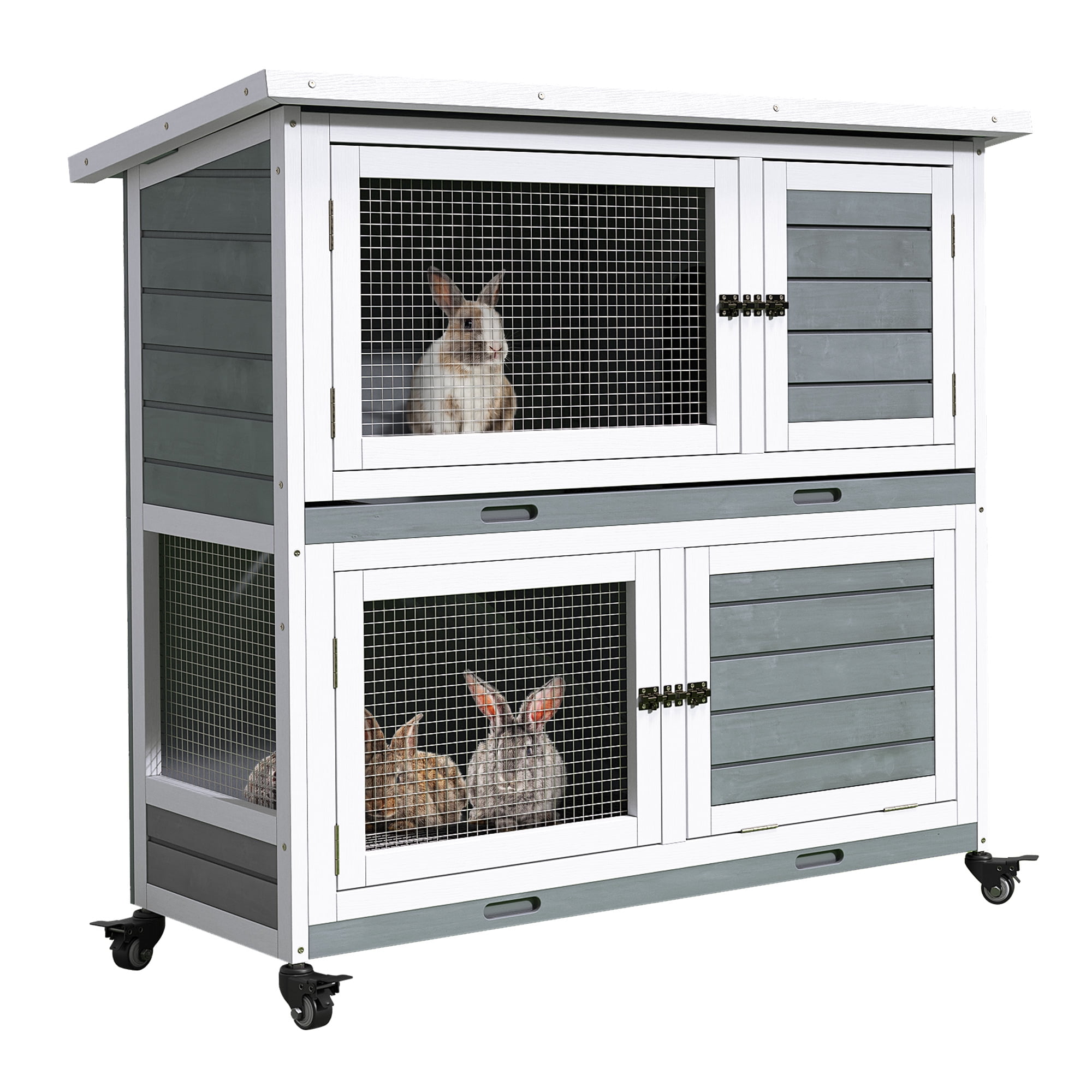 Uforic Rabbit Hutch Bunny Cage Indoor Outdoor with Removable Tray and Wheels