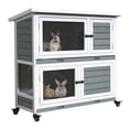 thumbnail image 6 of Dextrus Wood Rabbit Hutch Bunny Cage with Wheels,with Opening Roof, Removable Tray, Small Pet House for Guinea Pig Indoor & Outdoor, 6 of 9