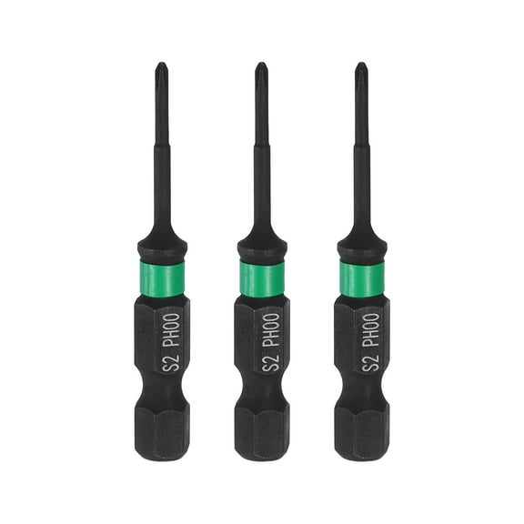 3pcs #00 Impact Phillips Screwdriver Bit PH00 1/4" Hex Shank 2" (50mm) Long 0.08" Rod Magnetic Cross Head Drill Bits S2 Steel Industrial Screw Driver for Impact Power Drivers