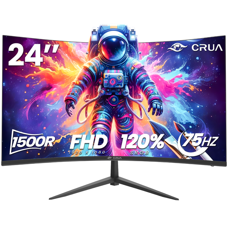 CRUA 24" Curved Monitor 75Hz 1920x1080, Black photo 1