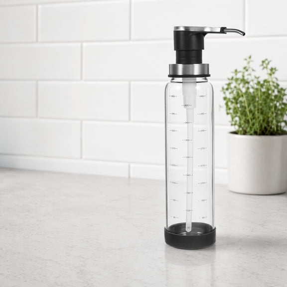 SOPOTUTU Black Glass Kitchen Pump Dispenser for Syrup, Honey, Jam Storage with Stainless Steel and Practical Design