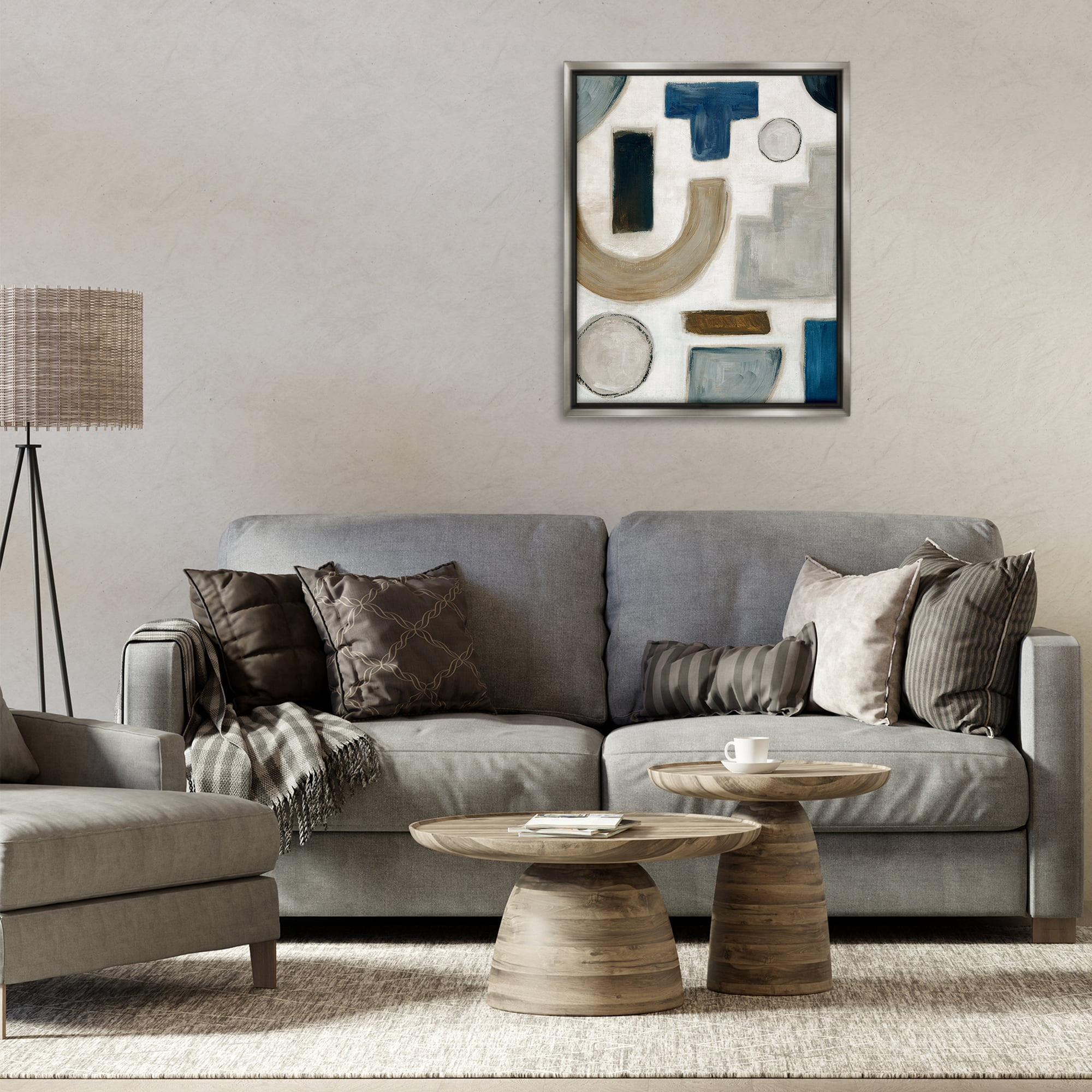 Stupell Industries Natural Tone Shapes Abstract Painting Gray Floater Framed Canvas Art Print Wall Art, 25 x 31