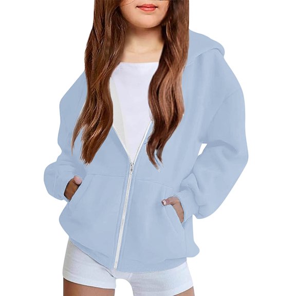 Toddler Kids Boys Girls Fashion Cute Solid Color Print Long Sleeve Pocket Zipper Hoodies Coat