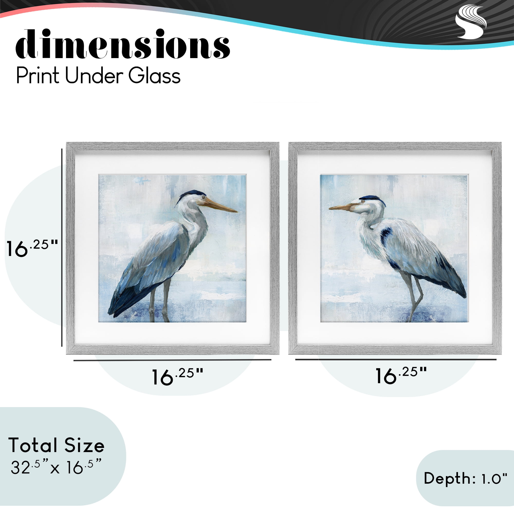 Stupell Industries Faded Blue Coastal Herons 2 Piece Gray Framed Print Under Glass Set, design by Nan