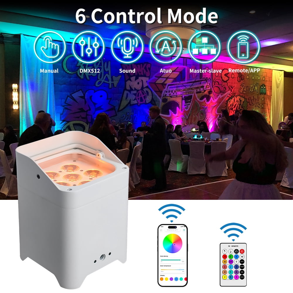 Battery Powered Uplights Rechargeable Par Can 6x18W RGBWA+UV LED Stage Lights