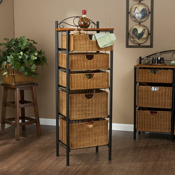 Southern Enterprises Iron and Wicker FiveDrawer Unit