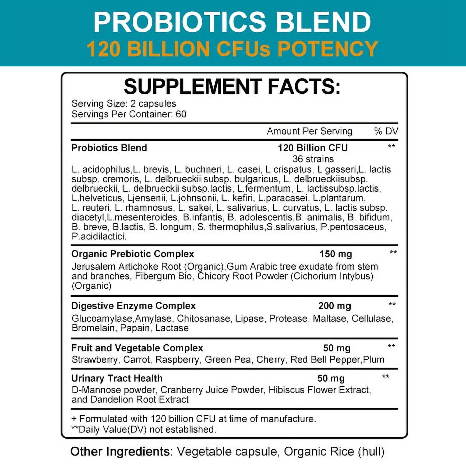(2 Pack)Probiotic 120 Billion CFU for Women & Men - Immune, Digestive & Gut Health -120 Capsule