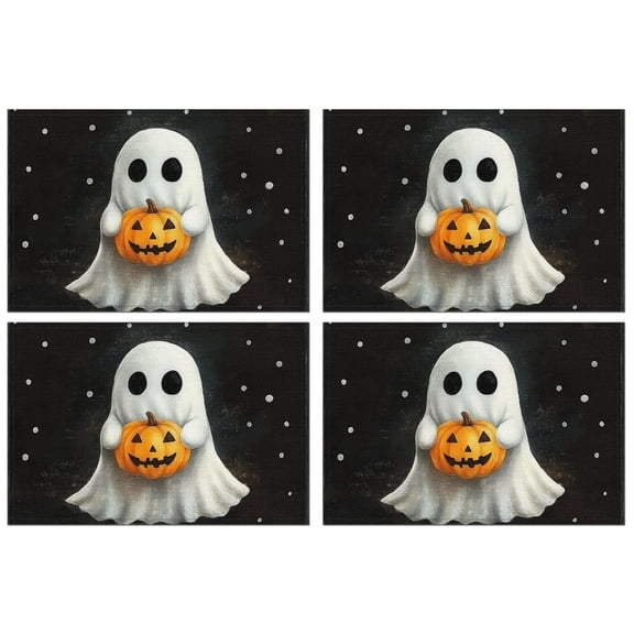 Placemats Cute Ghost Evil Pumpkin Halloween Placemats Set of 4 Farmhouse Spooky Halloween Table Mat Durable No Slip Outdoor Indoor Table Mats for Party Kitchen Dining Decoration