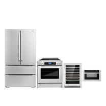 Cosmo 4 Piece Kitchen Appliance Package with 24" Built-In Microwave Drawer 30" Freestanding Electric Range 24" Built-in Integrated Dishwasher & French Door Refrigerator Kitchen Appliance Bundles