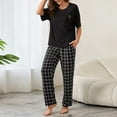 thumbnail image 4 of ebukurty Black Pajamas Sets for Women 2 Piece Short Sleeve Lounge Set Round Neck Shirt and Plaid Pants Sleepwear Outfit for Women, 4 of 6
