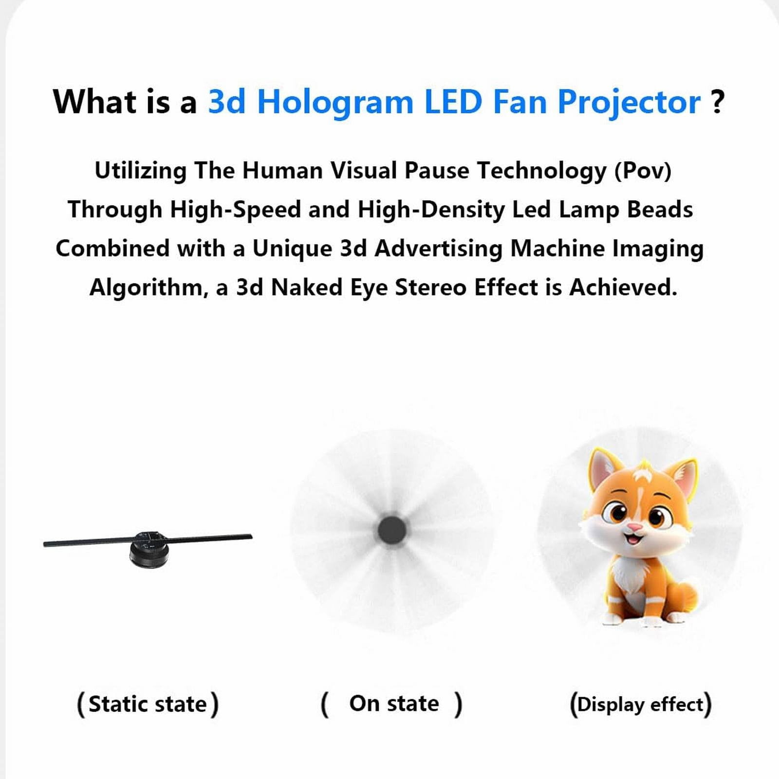 BJBSJSZ 3D Hologram LED Fan Projector with Remote Control - 16.5" Portable Floating 3D Visuals Display with Wifi & App Connectivity for Home Decor & Christmas Gifts