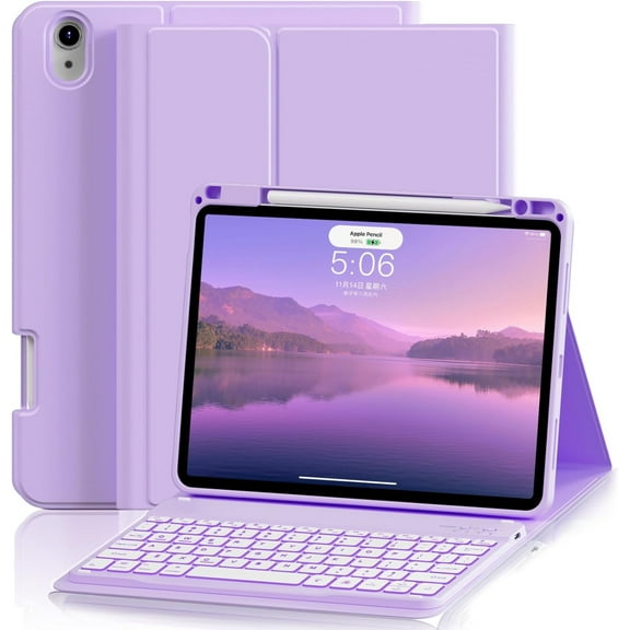 Case with Keyboard for iPad Air 11 inch  iPad Air 5th/4th Generation 10.9 inch, 7 Colors Backlit Detachable Bluetooth Keyboard
