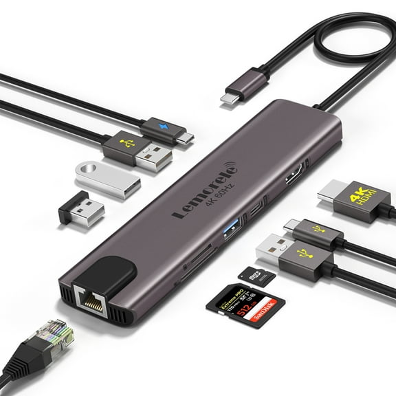 Clearance!!! USB C Docking Station Lemorele 2024 Upgrade 10 in 1 with Gigabit Ethernet, 4K HDMI, 4 x USB A 3.0/2.0, 100 W PD, USB-C 3.0, SD/TF USB C Hub Multiport Adapter for MacBook Pro/Air/Dell/Hp