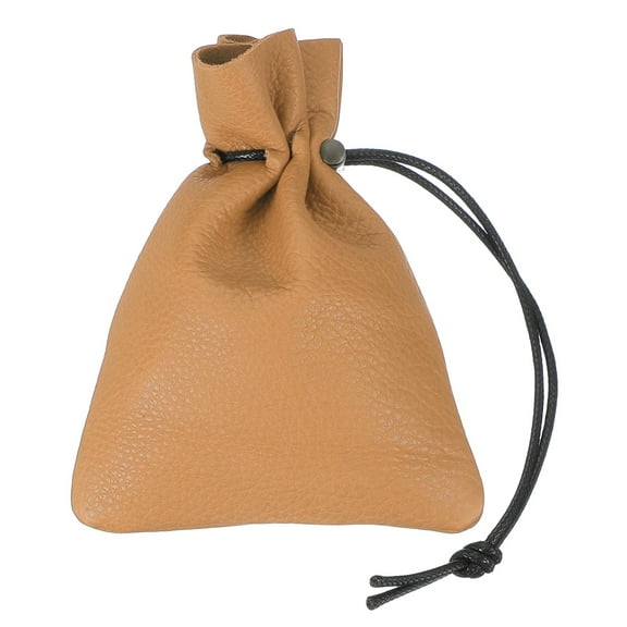 Uxcell 1 Pcs Drawstring Bag, Leather Coin Purse, Change Purse For Women, Men's Leather Bag, For Jewelry, Keys, Coin Storage (Lifht Brown)