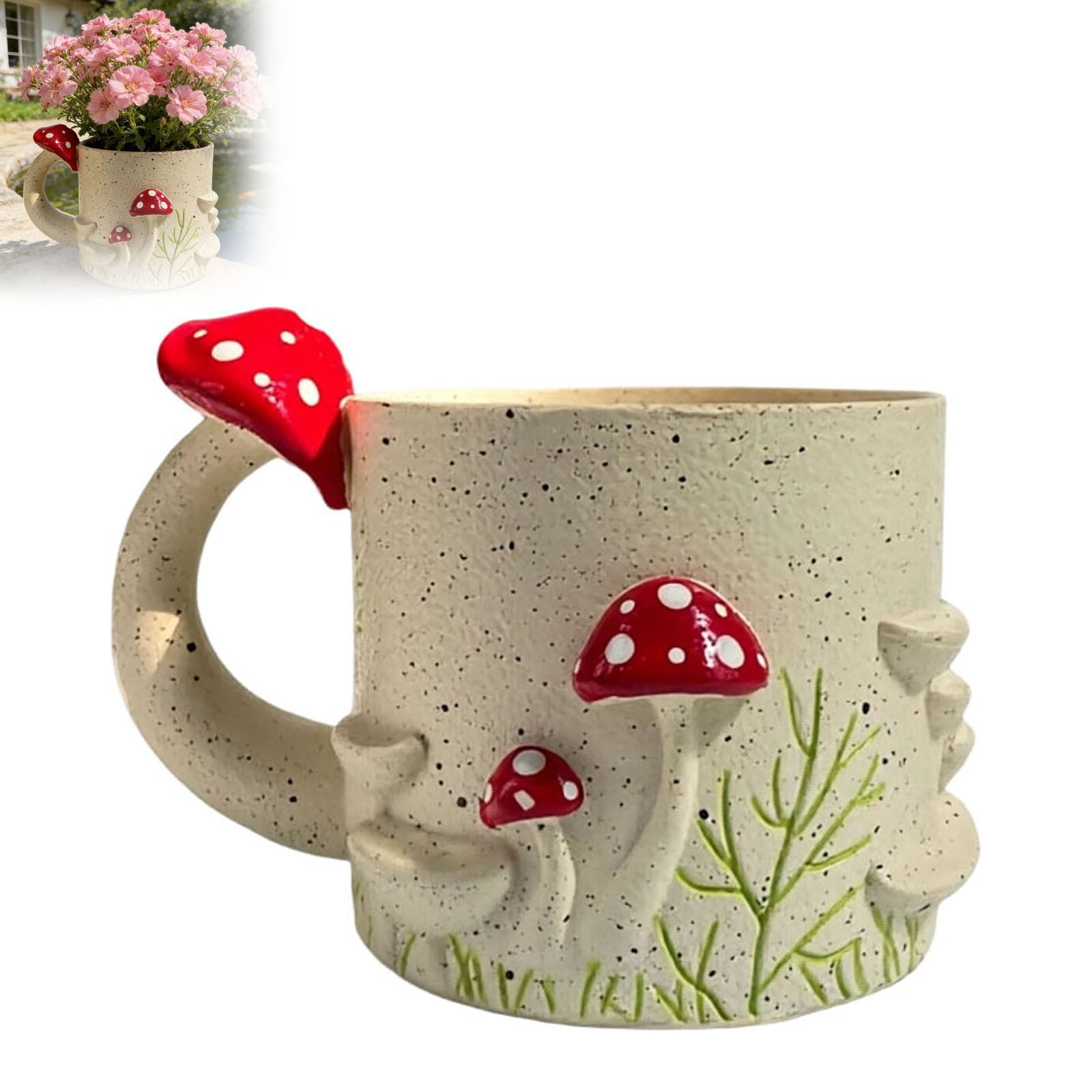 YANDE-3.5 Inches Colorful Mushrooms Planters, Cute Unique Mushrooms Planter with Drainage, Vintage Retro Flower pots for Indoor & Outdoor Plants, Boho Modern Home Decor (Beige)