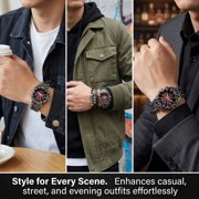 Men's Gothic Flame Bezel Evil Eye Dial Quartz Watch, Stainless Steel Bracelet with Date Display