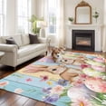 thumbnail image 2 of Large Area Rugs for Living Room Bedroom, Easter 8'x10' Rug Washable Carpet Runner Indoor Outdoor, Spring Bunny Eggs Botanical Floral Wooden Grain Non Slip Floor Mats Rug for Kitchen, Patio, 2 of 8