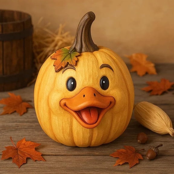 1Pc Animal Pumpkin Figurines, 3.93 Inch Halloween Funny Duck Resin Farm Statue, for Fall Thanksgiving, Table Centerpiece Decor