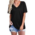 thumbnail image 1 of Nouveau Casual V Cou T-Shirt Manches Courtes Top Chemisier Patchwork pour Femmes, 1 of 2