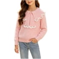 thumbnail image 3 of Crunowin Girls Pullover Knit Sweater Solid Color Round Neck Long Sleeve Winter Warm Kids Casual Outerwear Pink Size 3T, 3 of 8