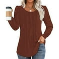 thumbnail image 4 of UJNDER Fashionable Women's Long Sleeve Blouse with a Casual Fold and Low Round Neck Design Tops for Women Elegant Casual Brown S, 4 of 9