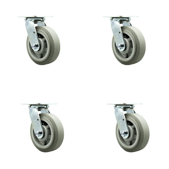 6 Inch Thermoplastic Rubber Swivel Caster Set with Ball Bearing and Swivel Lock