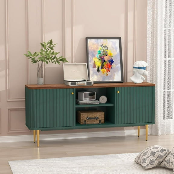ARTPOWER 55” Fluted TV Stand, Mid Century Modern TV Stand for 55/60/65 inch TV, Entertainment Center with Storage, Television Stands, TV Console, Media Console for Living Room, Bedroom (Green)