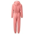 thumbnail image 5 of HAXMNOU Womens Outerwear Jumpsuits Zip-up Hoodie Slim Waist Drawstring Jumpsuit Romper Onesies Long Sleeve Bodysuits Tracksuit Sweatshirt One Piece Pink XXL, 5 of 6