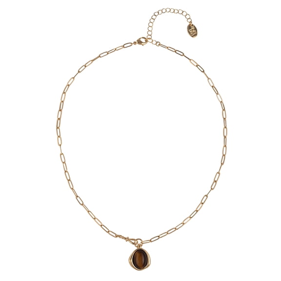 Time and Tru Goldtone Tiger Eye Round Pendant Necklace