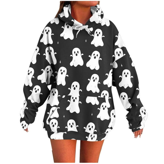 Makaor Womens Hoodies Halloween Tunic Sweatshirt with Pockets Fleece Long Sleeve Pullover Oversized Casual Tops