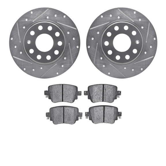 Dynamic Friction Company Rear Brake Rotors-Drilled and Slotted-Silver with 5000 Euro Ceramic Brake Pads 7602-74041
