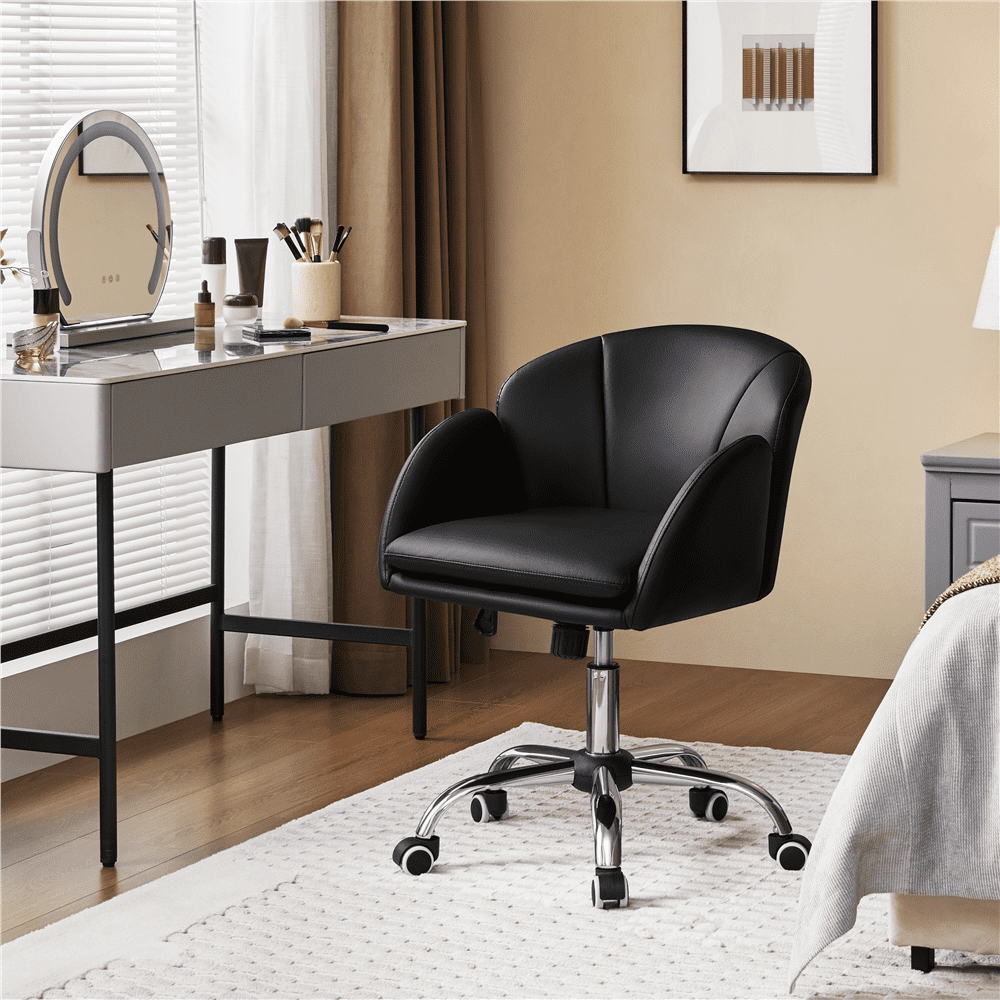 Alden Design Modern Rolling Desk Chair with Armrests for Home Office, Black