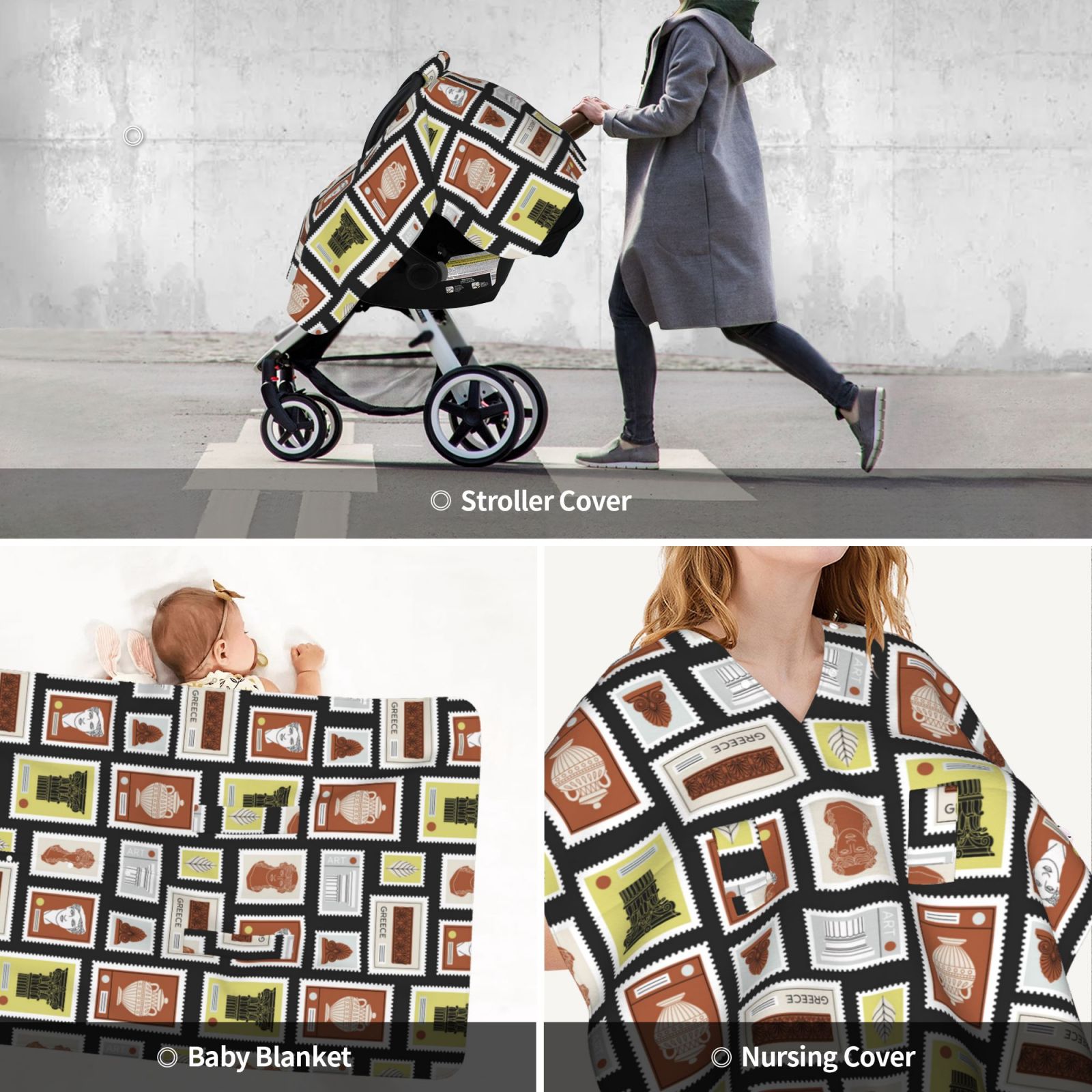 Car Seat Cover Baby - Stamp Pattern colorful Breathable Infant Car Seat Cover for Baby Carseat, Lightweight Comfort Baby Essentials Must Haves Newborn Stuff for Girl Boy