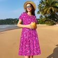 thumbnail image 4 of Fotbe Rose Red Glitter Vestido Largo de Moda para Mujer, Vestido Tipo Camiseta con Manga Corta y Estilo Casual a Rayas y Bloques de Color, 4 of 6