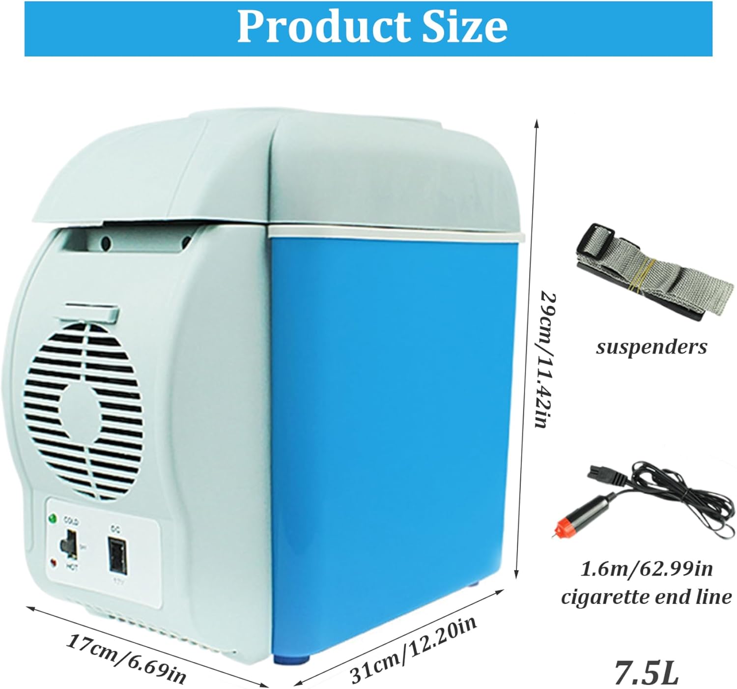 Mini Car Electric Cooler & Warmer,7.5L Car Fridge,12V DC Power Supply Cold Warm Dual Use Electric Cooler Portable Low Noise Box Electric Cooler for Cars Vehicles Trucks, Car, RV,Camping,Travel