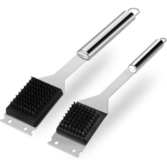 2 Pack Grill Brush and Scraper, 16.5” & 14” Wire BBQ Grill Brush for Outdoor Grill, 304 Stainless Steel Cleaning Brush BBQ Grill Accessories, Safe Grill Cleaner Brush-Ideal Gift for Men/Dad BBQ Brush