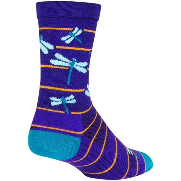 SockGuy Dragonflies Crew Socks - 6", Purple/Blue/Orange, Small/Medium