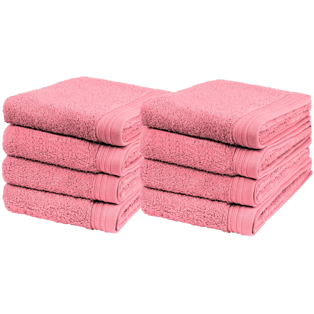 Premium Towel Set of 8 Hand Towels 18" x 30" Color Pink Rose Pure