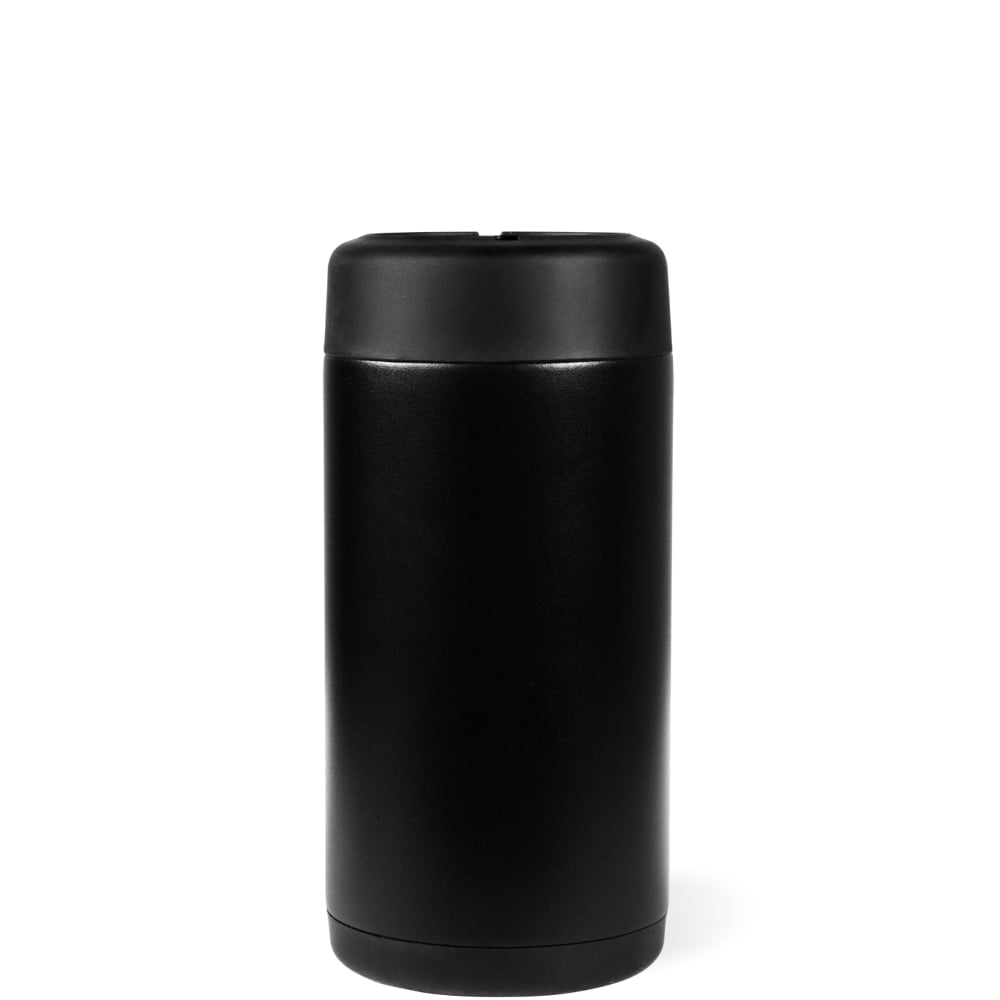 HydroJug Can Cooler - Slim 2-in-1 Insulated Can Cooler Cup 12oz - Stainless Steel, Non-Slip Rubber Base, Screw-Top Lid - Black