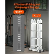 KFFKFF Versatile Collapsible Ladder, 7-Function High Extension Step Ladder, Dual Structure 4 Step Expanding Ladder, 15.5ft Maximum Elevation Robust Adjustable Ladder, 330 lbs Load Limit