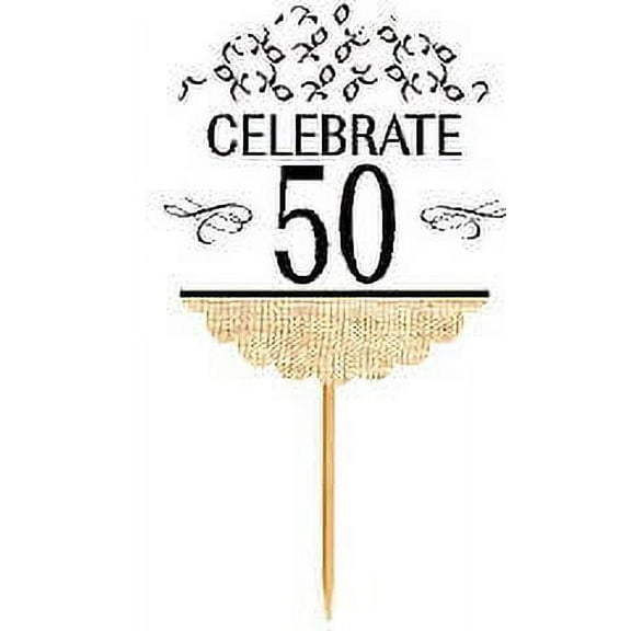 50th Birthday / Anniversary Novelty Burlap Cupcake Decoration Picks -12pack