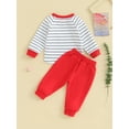 thumbnail image 3 of Infant Baby Boys Pants Set, Long Sleeve Crew Neck Striped T-shirt with Elastic Waist Pants, 3 of 8