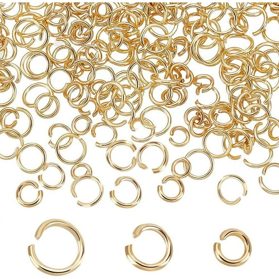 1 Box 300Pcs 3 Size Open Jump Rings 18K Gold Plated Single Loop Small Circle Frames Key Chain Links Connector Rings for DIY Bracelet Necklace Jewelry Making