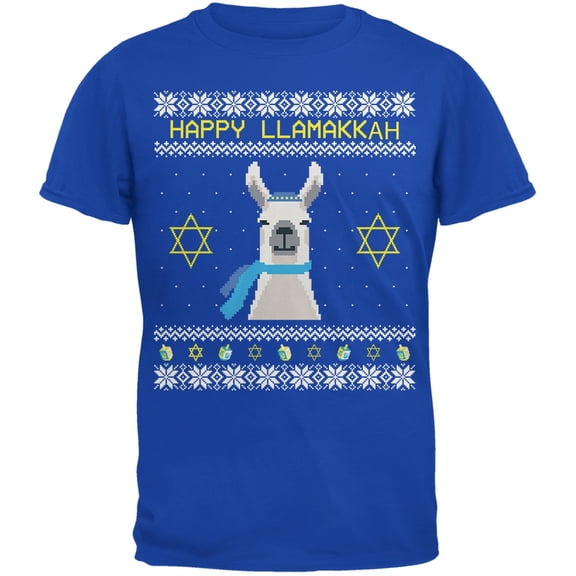 Llama Llamakkah Ugly Hanukkah Sweater Royal Youth T-Shirt - Medium(10/12)