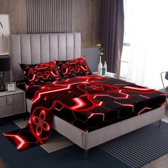 Erosebridal Teens Gamer Sheet Set Twin,Geometric Honeycomb Bedding Sets Twin Size,Hexagon Room Decorative,Breathable,3pcs
